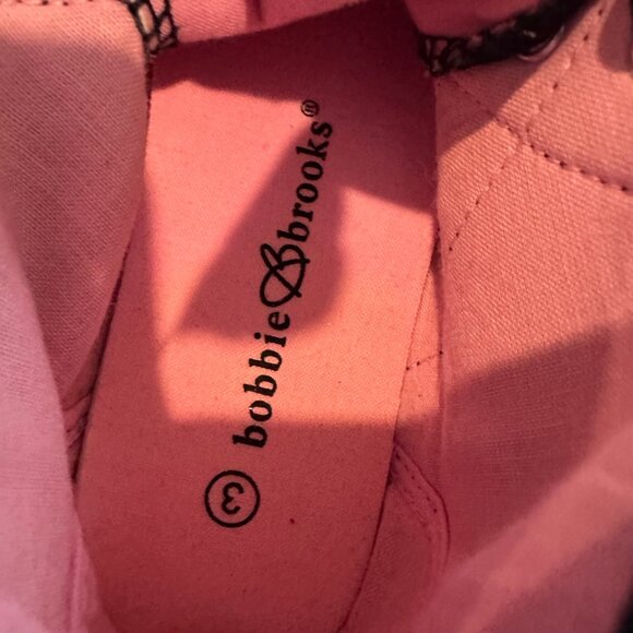 Bobbie Brooks Girls Denim High-Top Sneakers With Rainbow Stripe Accent & Pink Li - Picture 5 of 7